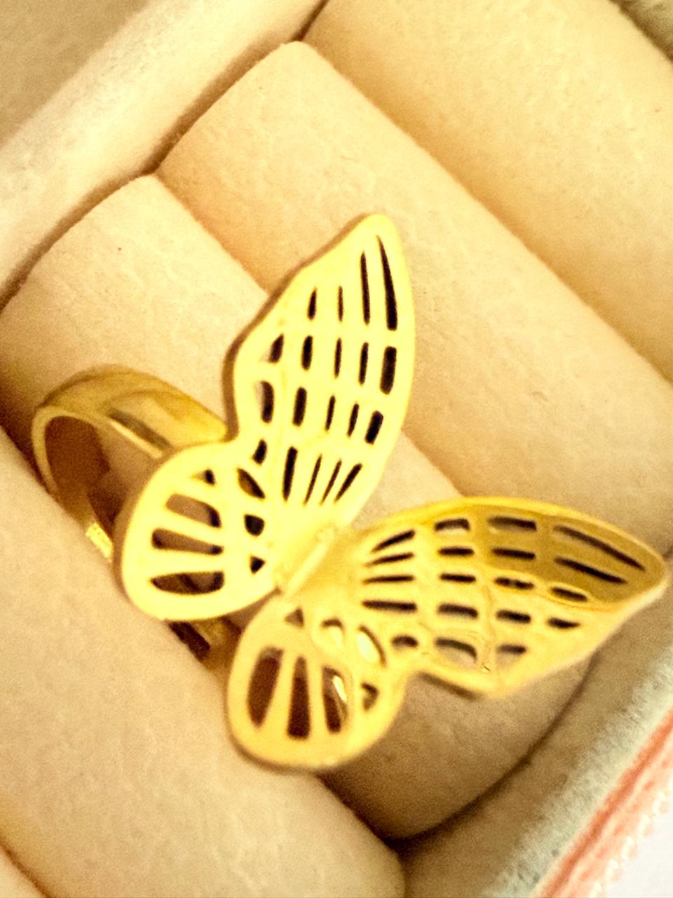 Adjustable Gold Plated Butterfly Ring