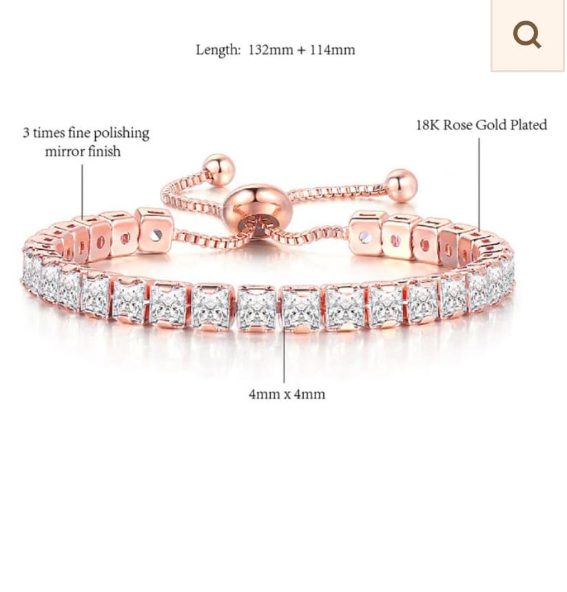 Rose Gold Plated Square Cut Cubic Zirconia White Matrix Tennis Bracelet