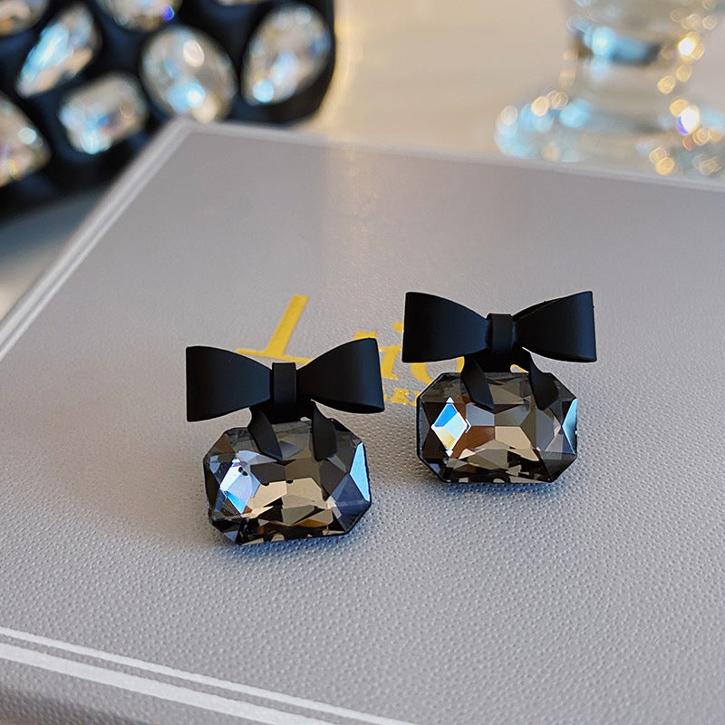 Bow Knot Black Cubic Rhinestone Earrings