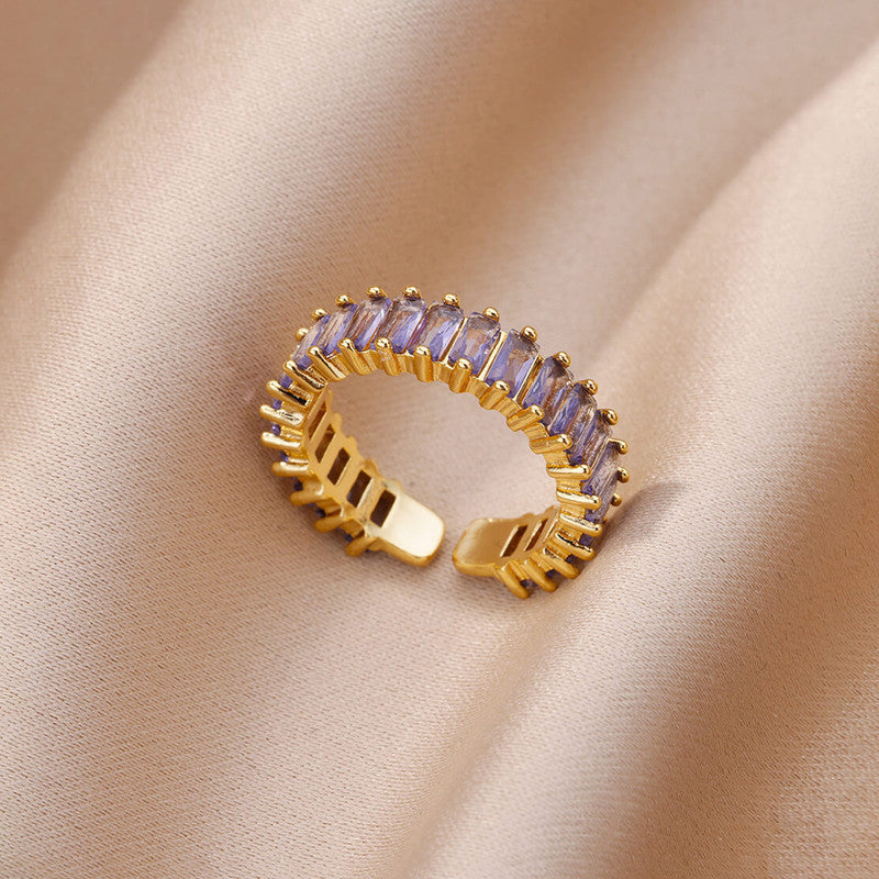 Cubic Zirconia Stone Adjustable Ring - Purple