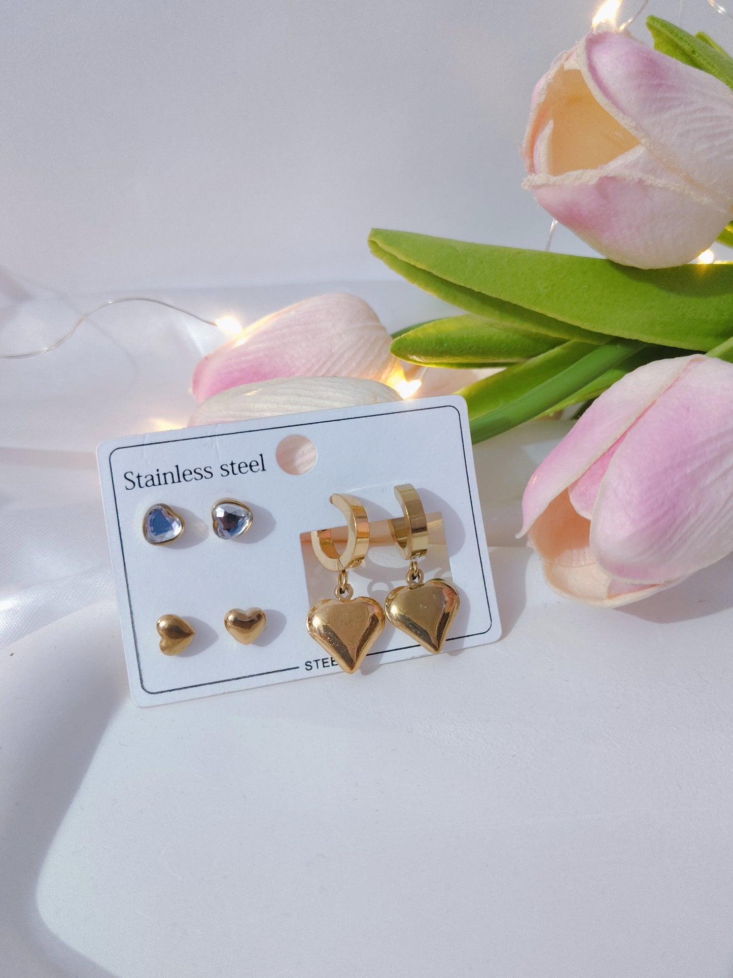 Golden Heart Trio Earrings Combo set