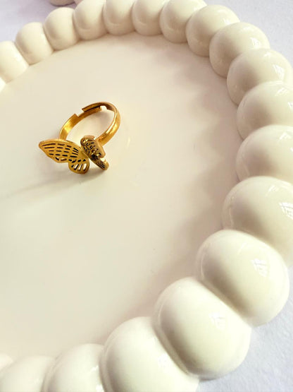 Adjustable Gold Plated Butterfly Ring