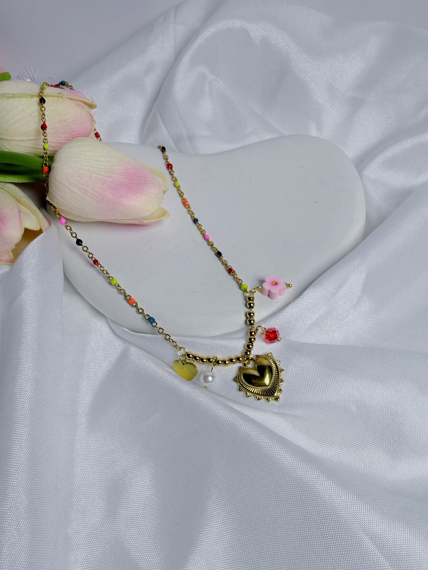 Multicoloured Heart Charm Necklace