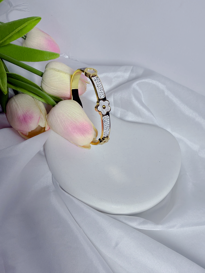 White Flower Bangle Bracelet