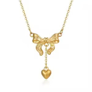 Bow Knot Heart Tassel Necklace