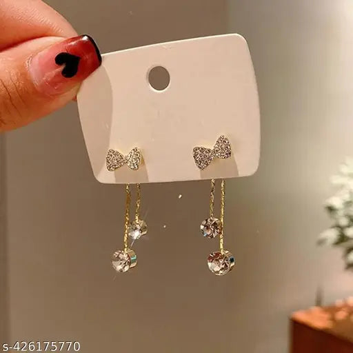 RHINESTONE BOW DROP EARRINGS