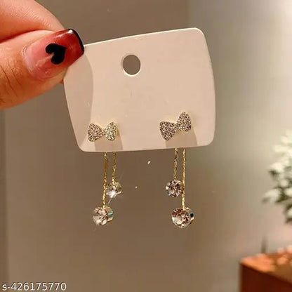 RHINESTONE BOW DROP EARRINGS