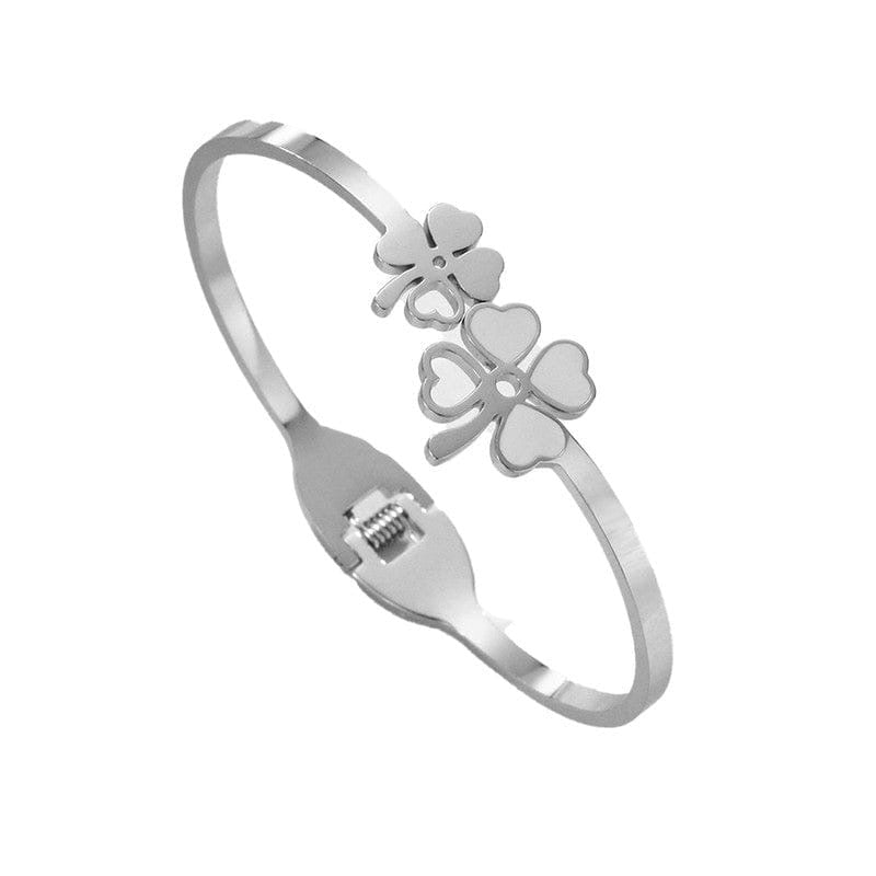 Silver plated Mother of pearls Dual Flower Openable Floral Anti-tarnished bracelet