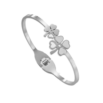 Silver plated Mother of pearls Dual Flower Openable Floral Anti-tarnished bracelet