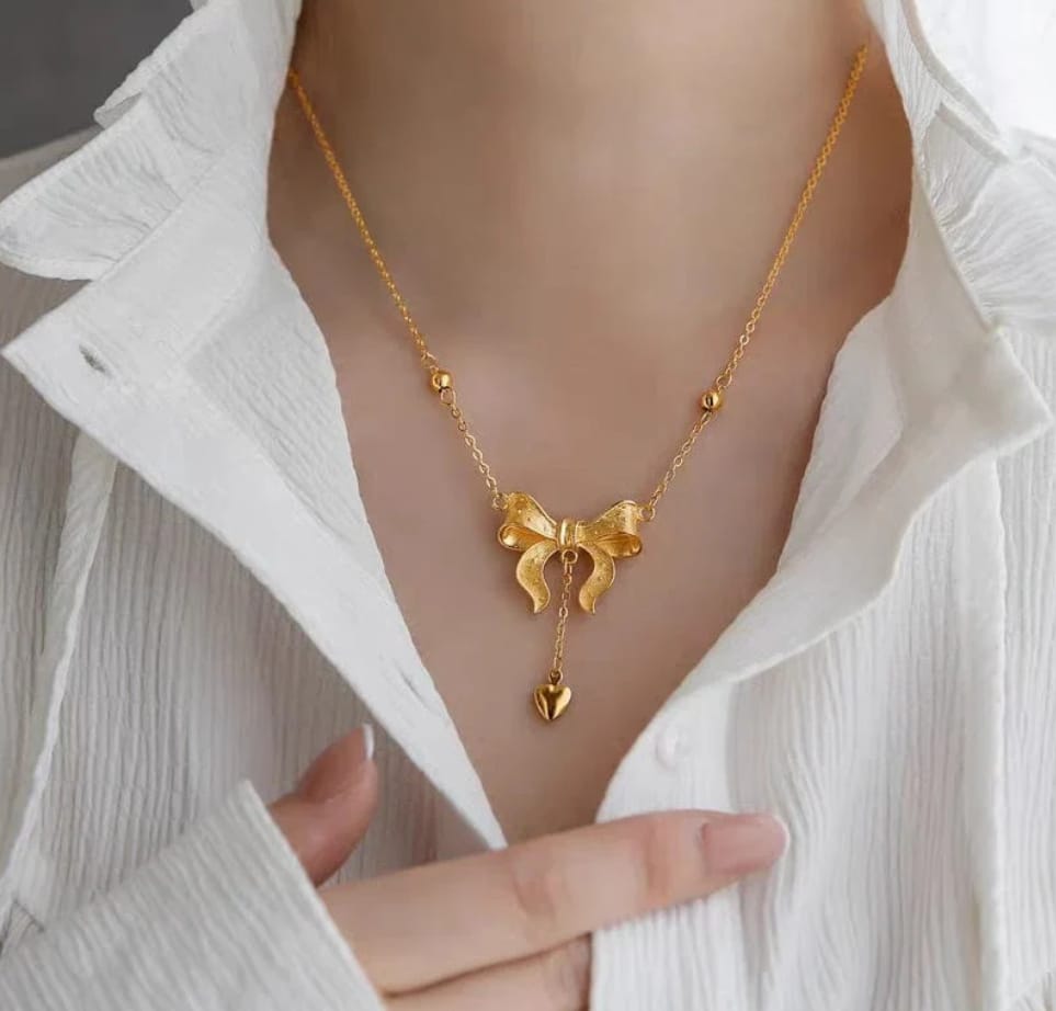 Bow Knot Heart Tassel Necklace