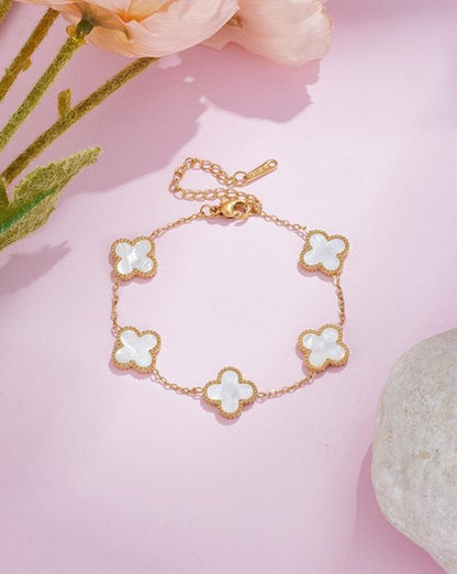 18k Gold Plated White Lucky Clover Bracelel
