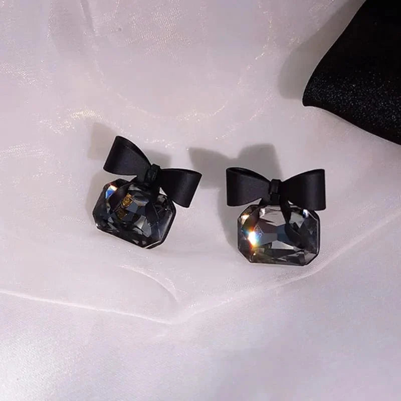 Bow Knot Black Cubic Rhinestone Earrings