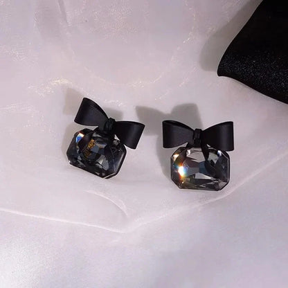 Bow Knot Black Cubic Rhinestone Earrings