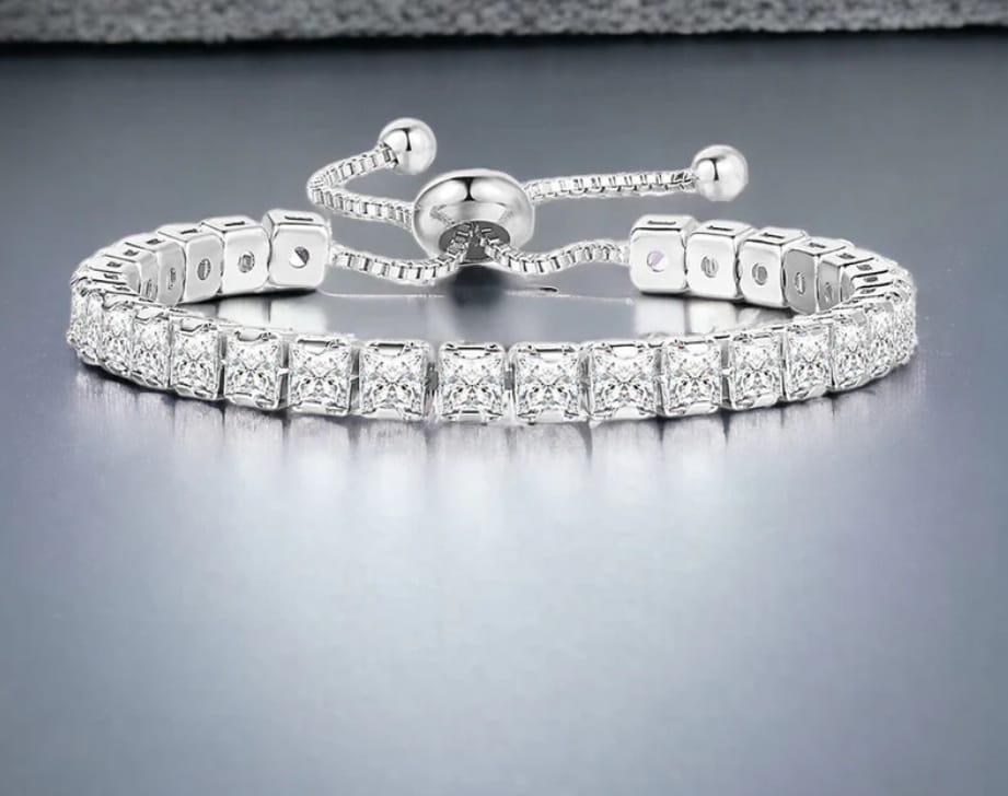 Silver Plated Cut Cubic Zirconia White Matrix Anti-tarnished Tennis Bracelet
