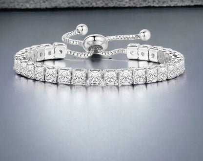 Silver Plated Cut Cubic Zirconia White Matrix Anti-tarnished Tennis Bracelet