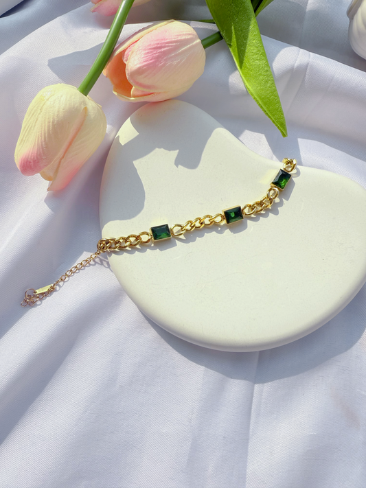 Green Crystal Cuban Bracelet
