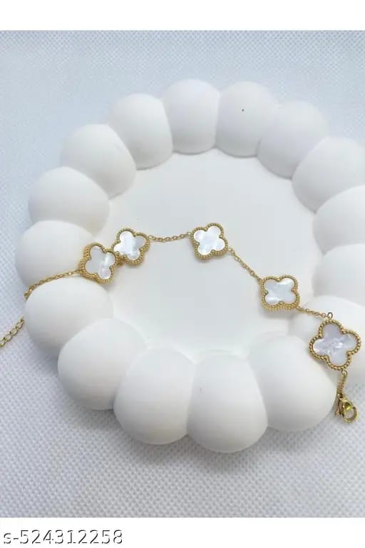 18k Gold Plated White Lucky Clover Bracelel