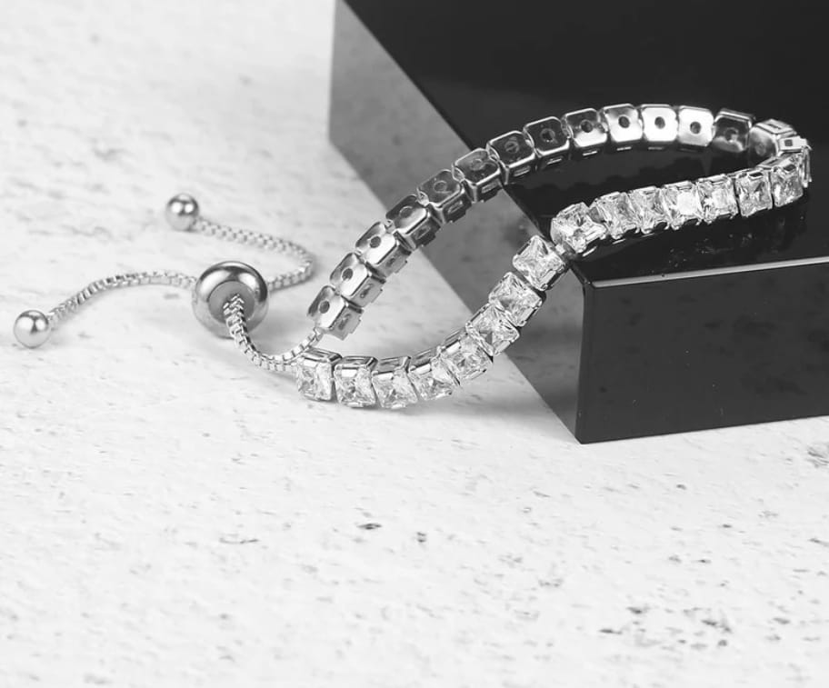 Silver Plated Cut Cubic Zirconia White Matrix Anti-tarnished Tennis Bracelet