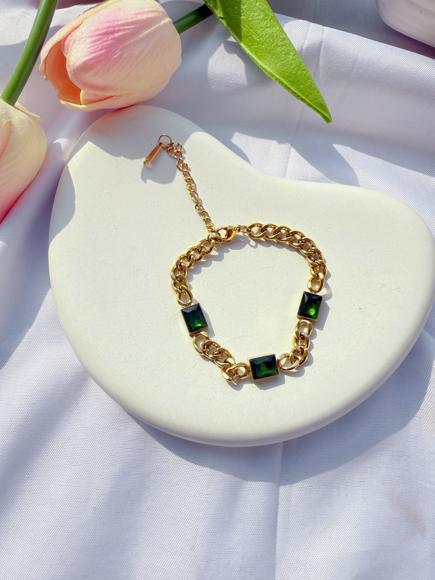 Green Crystal Cuban Bracelet