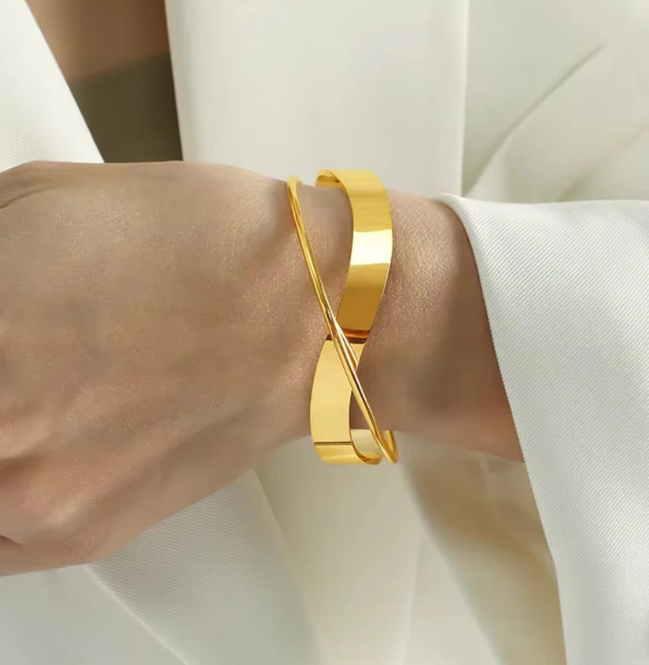 Gold  Wavy Cuff Adjustable Bracelet