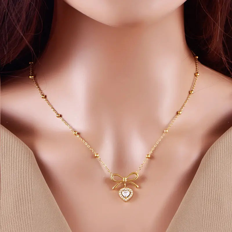 Diamond bowknot beads Chain Necklace