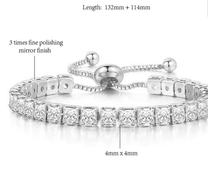 Silver Plated Cut Cubic Zirconia White Matrix Anti-tarnished Tennis Bracelet