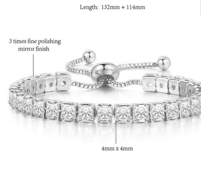 Silver Plated Cut Cubic Zirconia White Matrix Anti-tarnished Tennis Bracelet