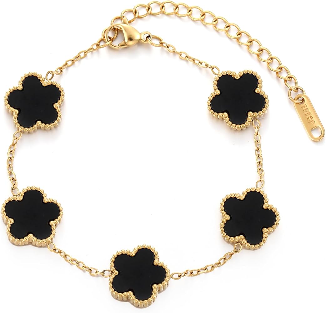 18k Gold plated Black lucky Clover Bracelet