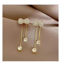 RHINESTONE BOW DROP EARRINGS