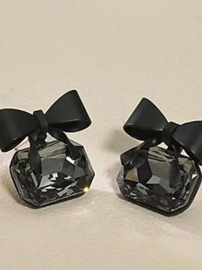 Bow Knot Black Cubic Rhinestone Earrings