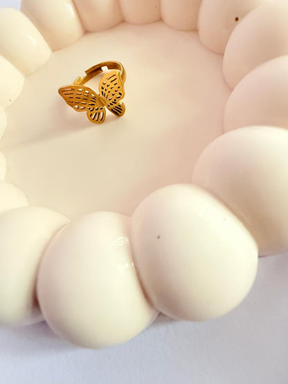 Adjustable Gold Plated Butterfly Ring