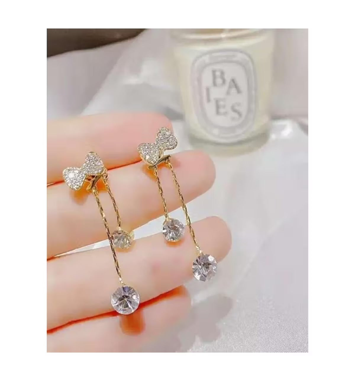 RHINESTONE BOW DROP EARRINGS