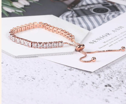 Rose Gold Plated Square Cut Cubic Zirconia White Matrix Tennis Bracelet