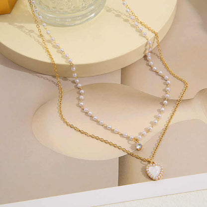 Pearl Crystal Double Layered LOVE Pendant Necklace