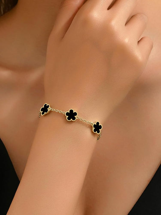 18k Gold plated Black lucky Clover Bracelet