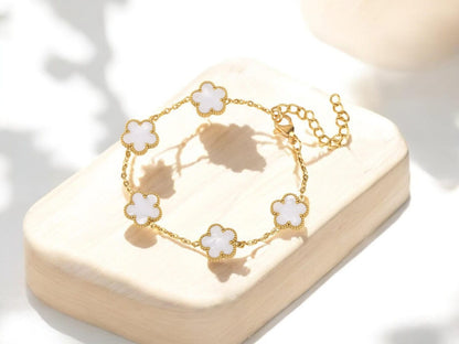 18k Gold Plated White Lucky Clover Bracelel