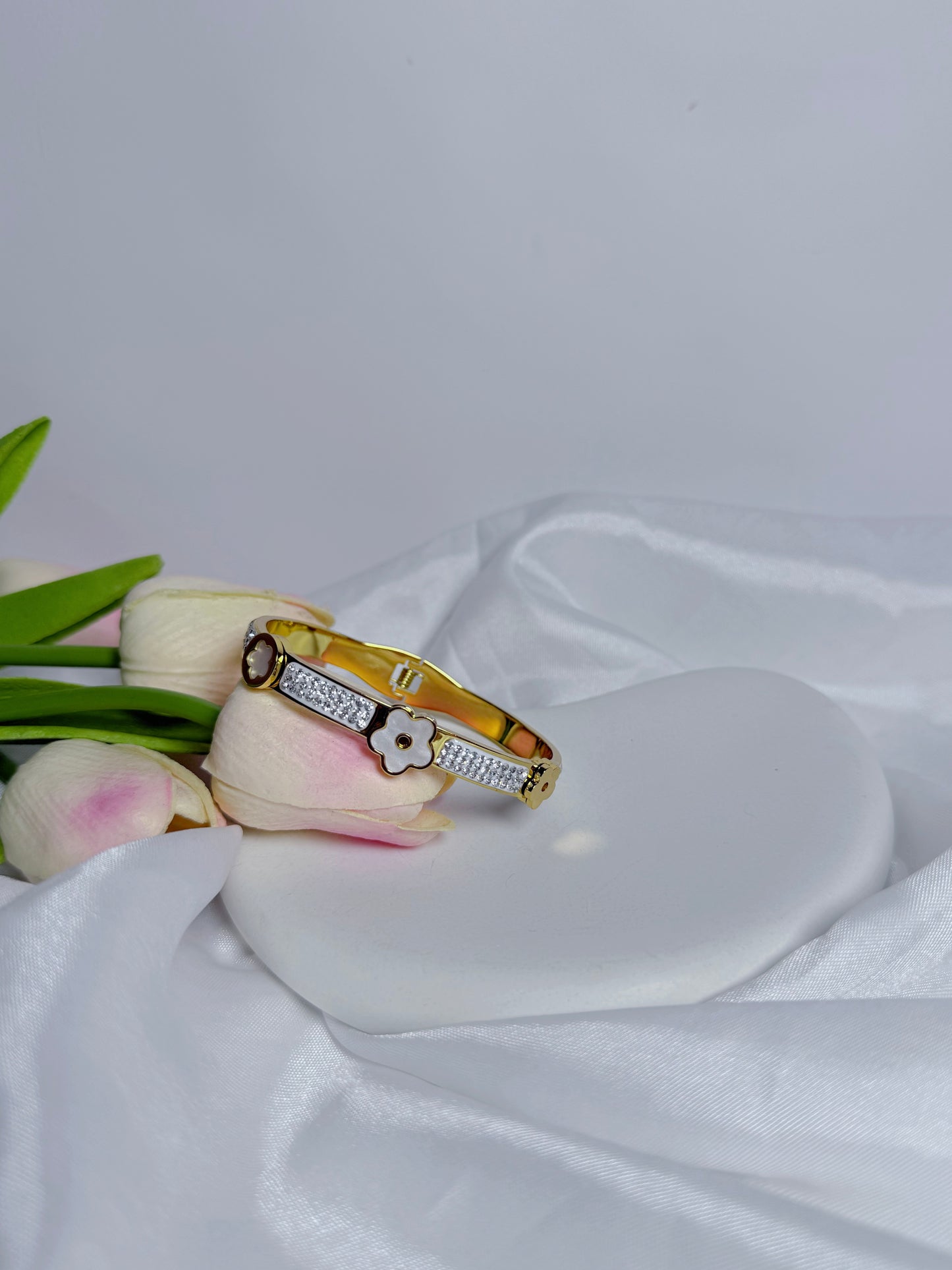 White Flower Bangle Bracelet