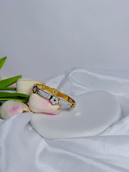 White Flower Bangle Bracelet