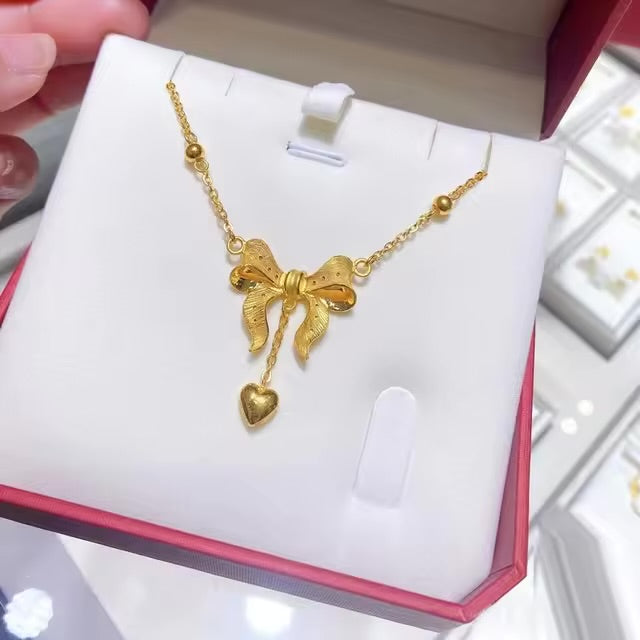Bow Knot Heart Tassel Necklace