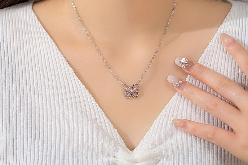 Pink Opal Butterfly Necklace