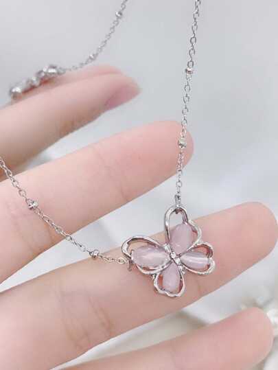 Pink Opal Butterfly Necklace