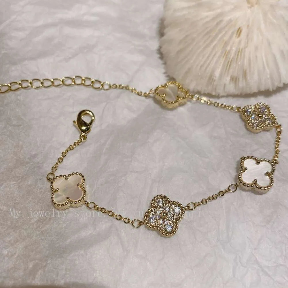 Pearl White Five-Leaf Clover Flower Bracelet